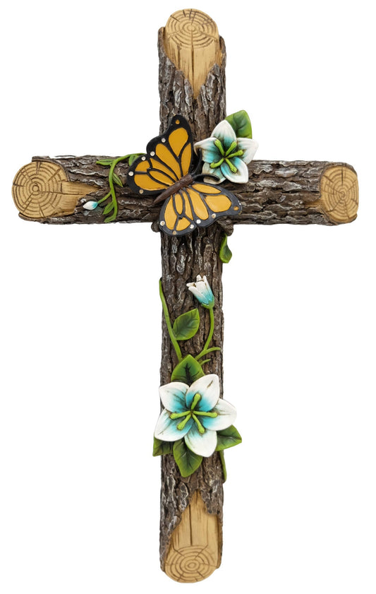 De Leon Collections - Butterfly on a Branch Floral Accent Hanging Wall Cross