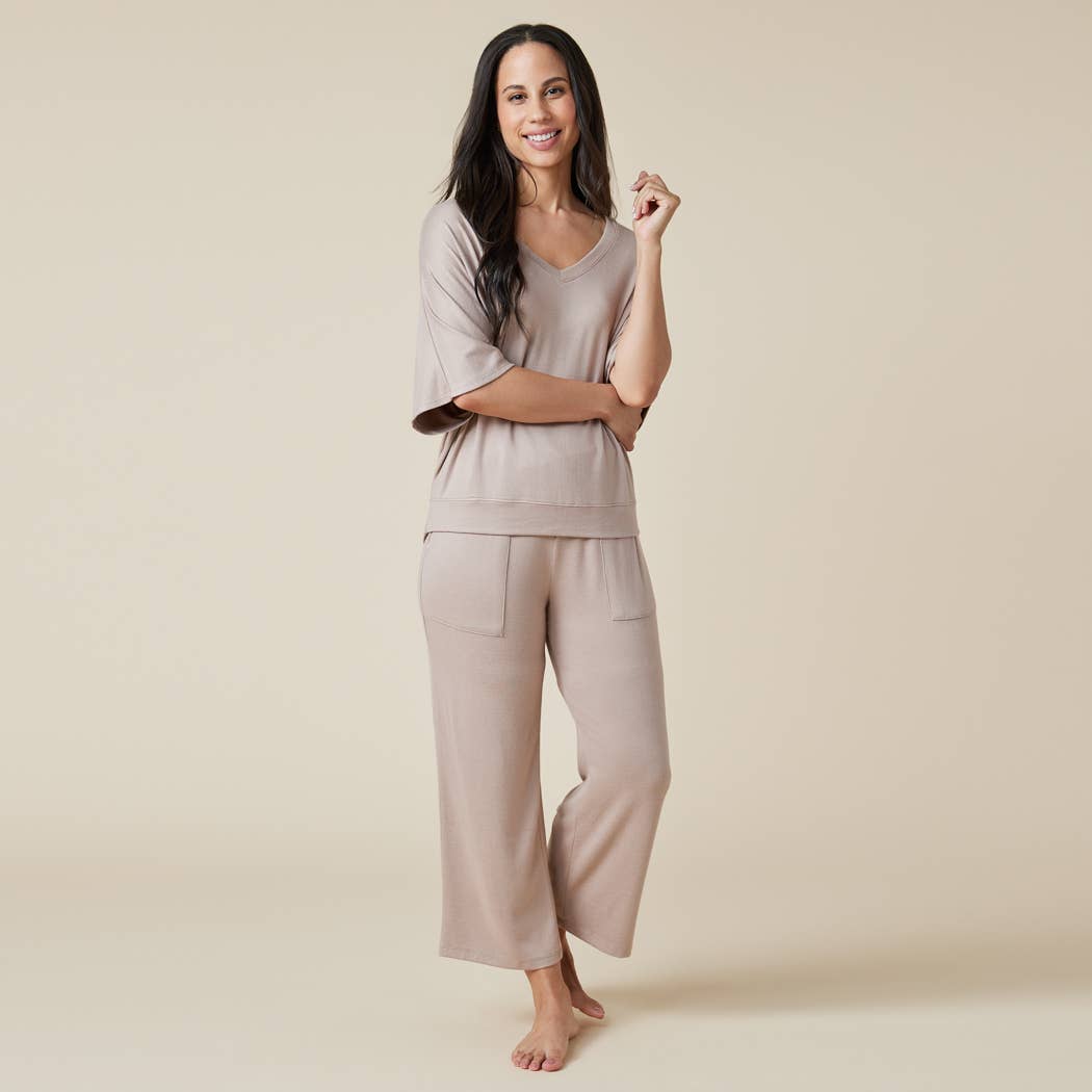 Softies - Dream Jersey Relaxed V-neck with Capri Lounge Set for Women: Coco / L