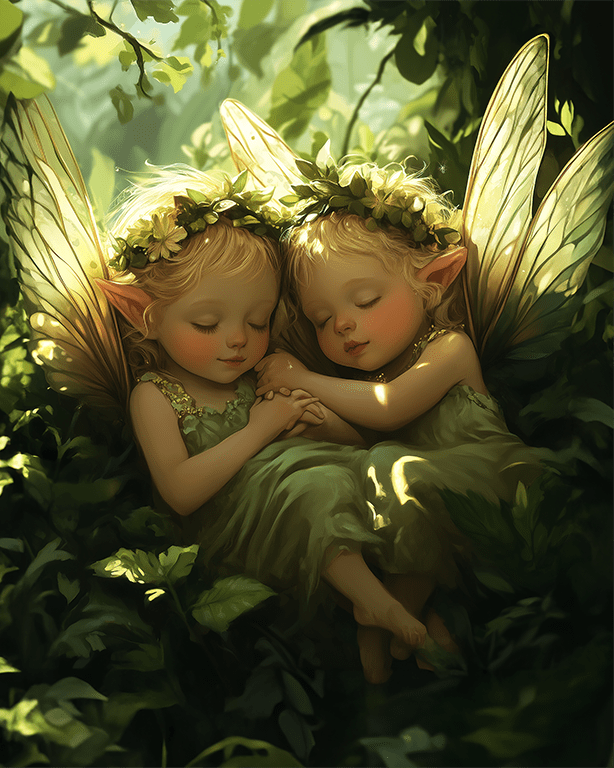 Mowbi - Baby Fairies Sleeping - Fairies Wall Art Prints – 8″x10″ Artwork for 11″x14″ Frame