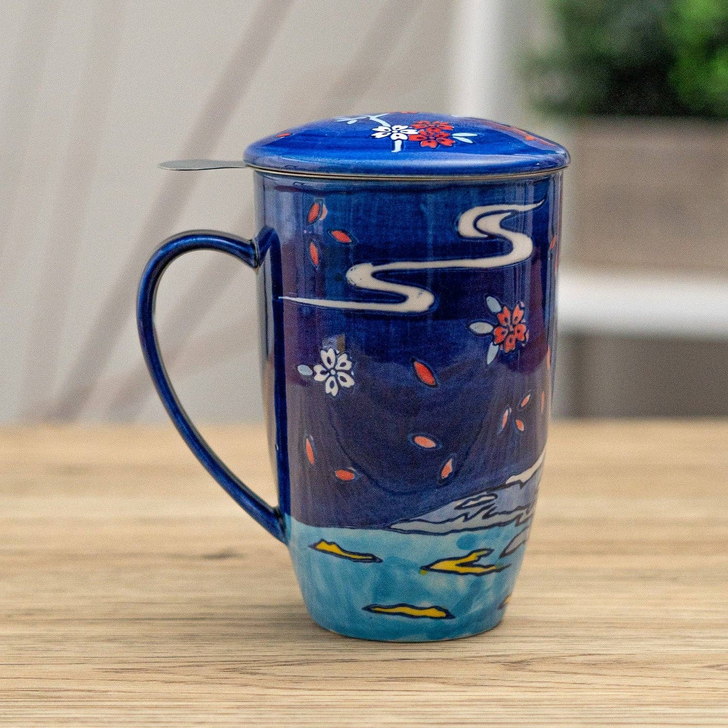 Urban Tokyo - Fuji Mountain Design 15oz Tea Mugs with Lid and Infuser for Loose Leaf Tea (4/32)