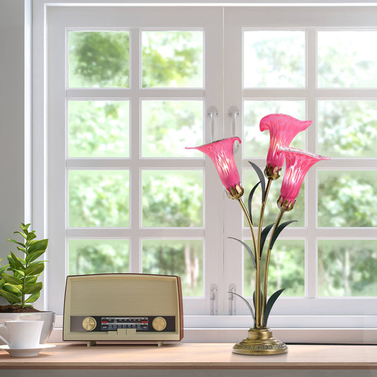 River of Goods - 23.5"H Fuchsia 3 Shade Handblown Glass Calla Lily Table Lamp