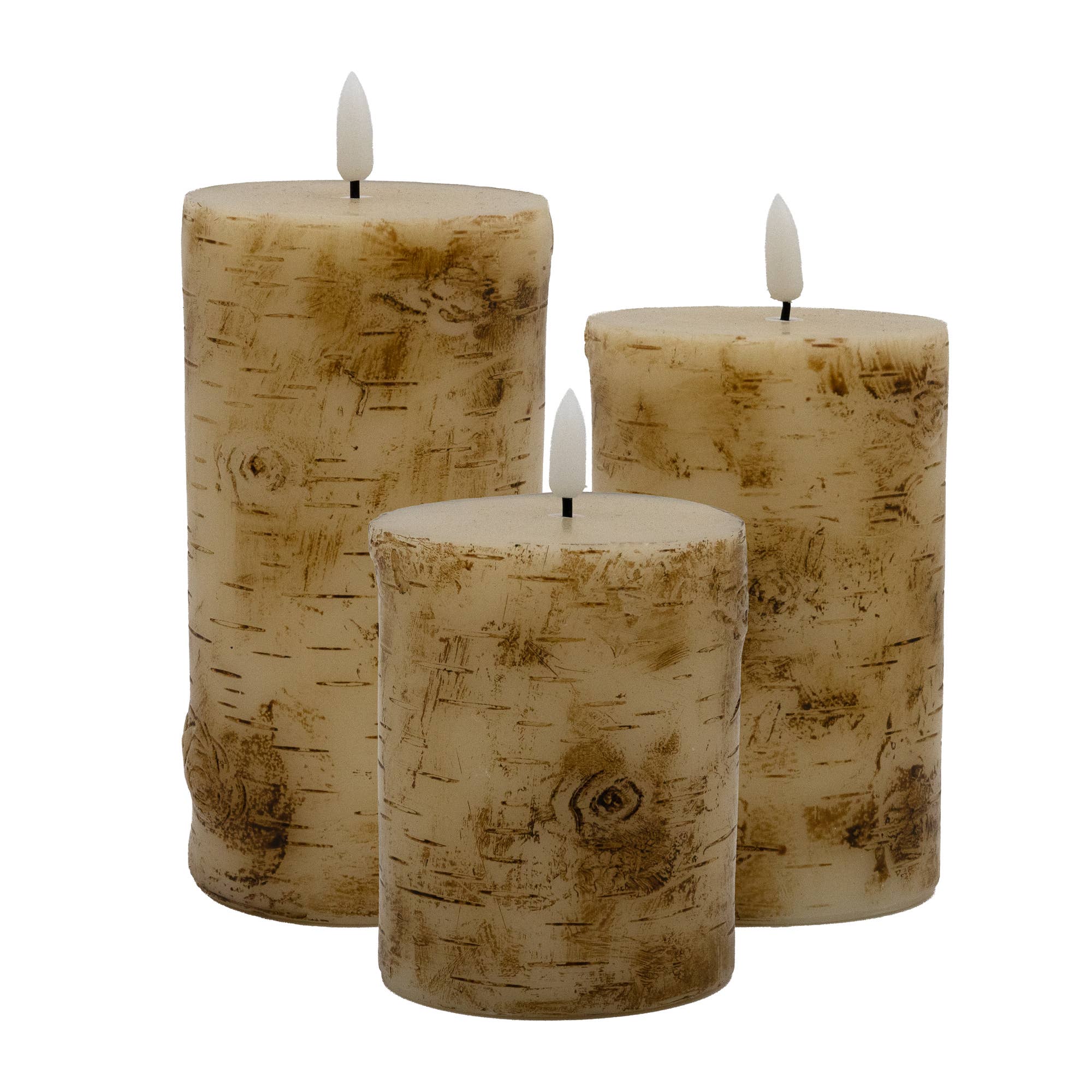 LumaBase Battery Operated Birch Wood Pillar Candles - Thumbnail 2