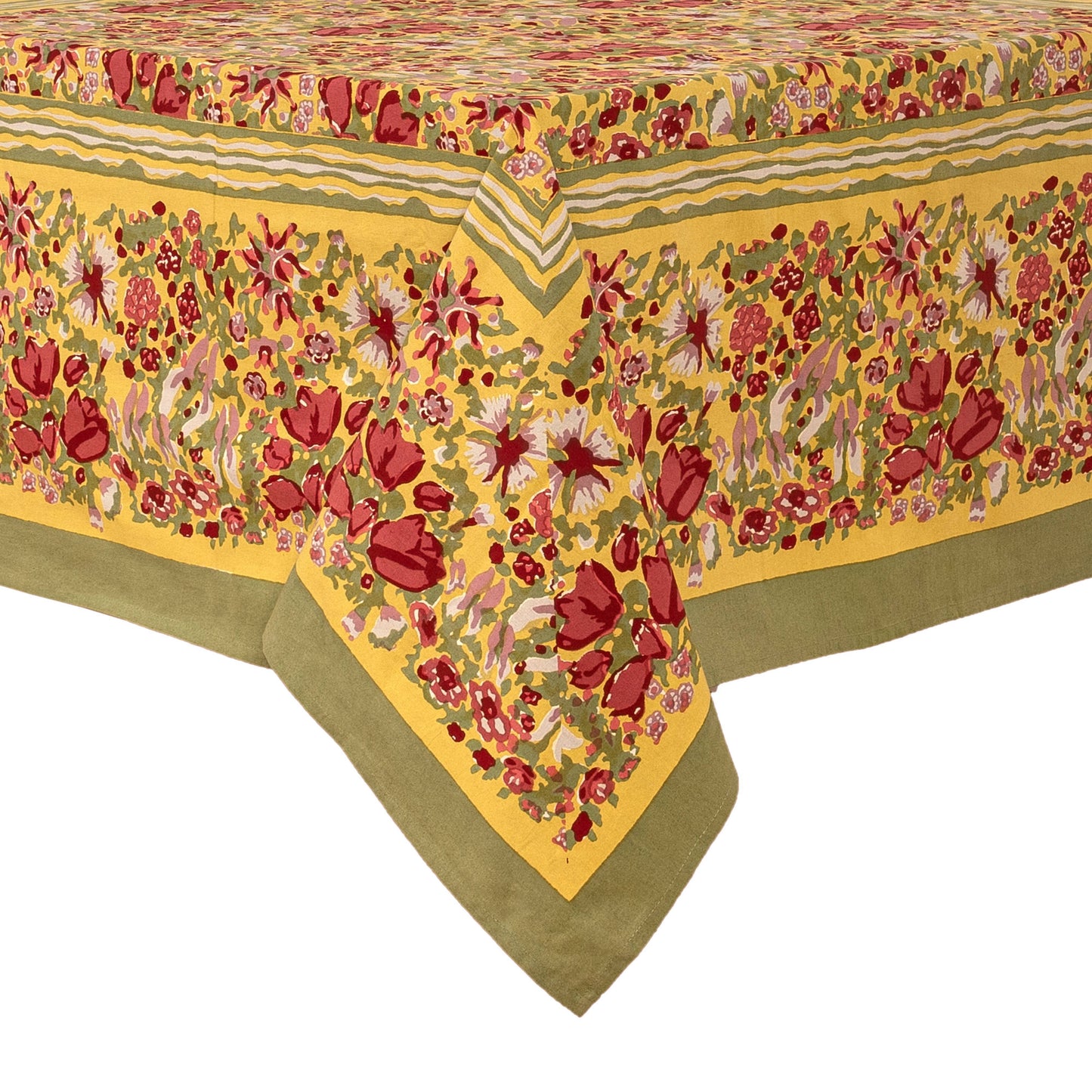 Couleur Nature - Jardin Red & Green | French Tablecloths: 71" x 128"