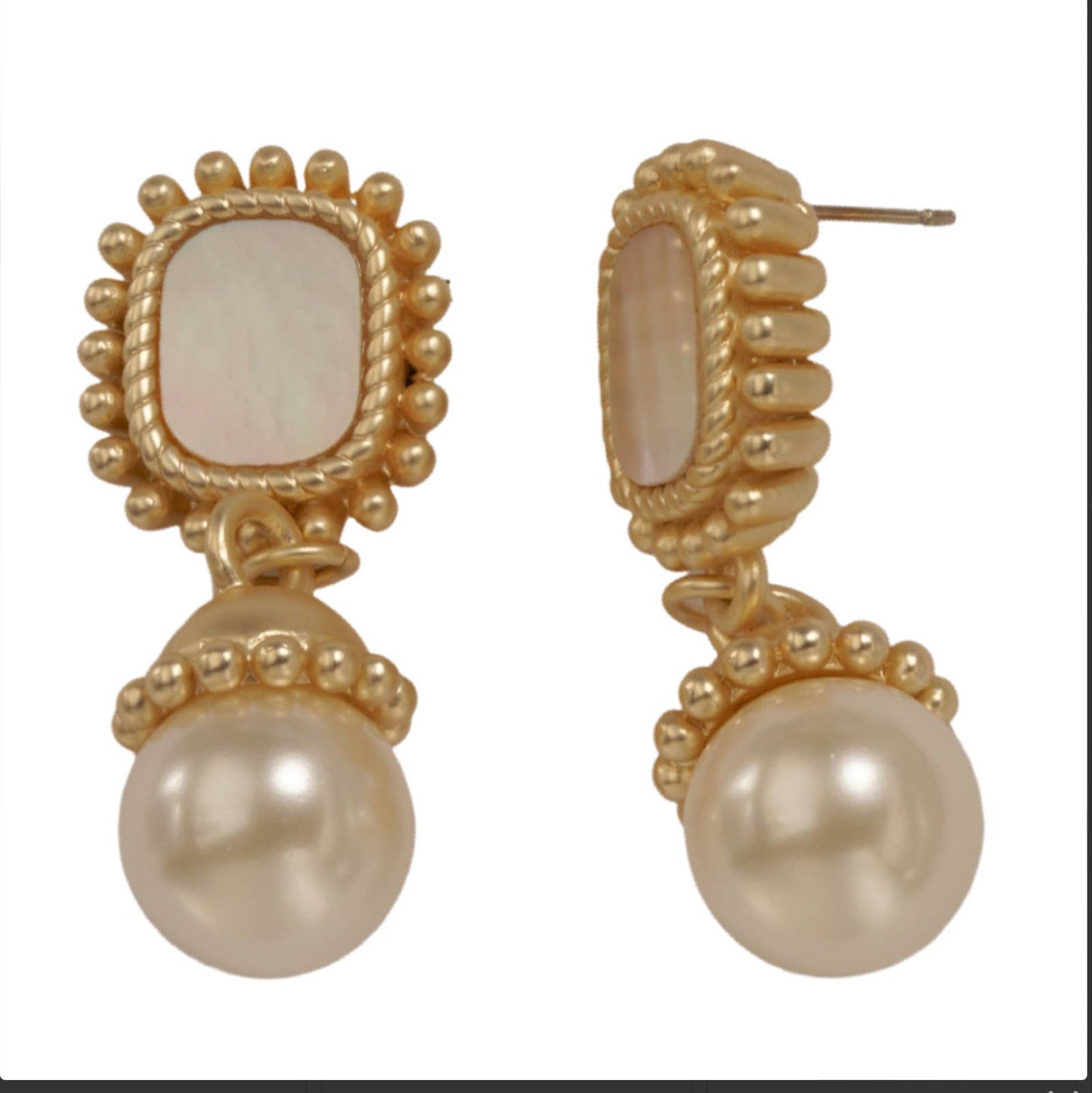 My Best Kept Jewelry - Matte Mother Of Pearl & Gold Drop Earrings
