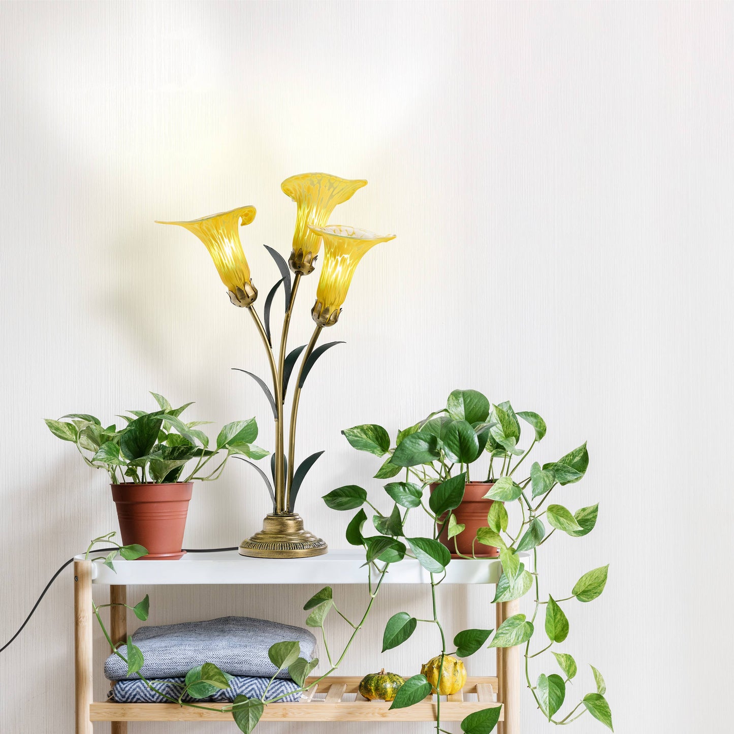 River of Goods - 23.5"H Yellow 3 Shade Handblown Glass Calla Lily Table Lamp