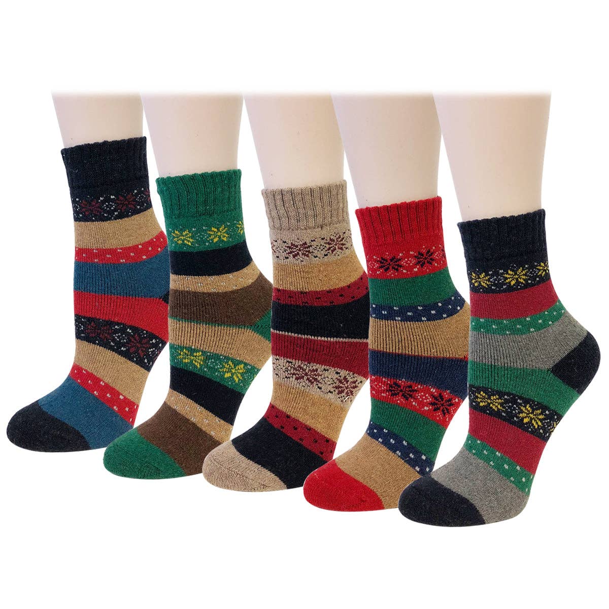 Wrapables.com - Wrapables Women's Thick Winter Warm Wool Socks (Set of 5): Boho