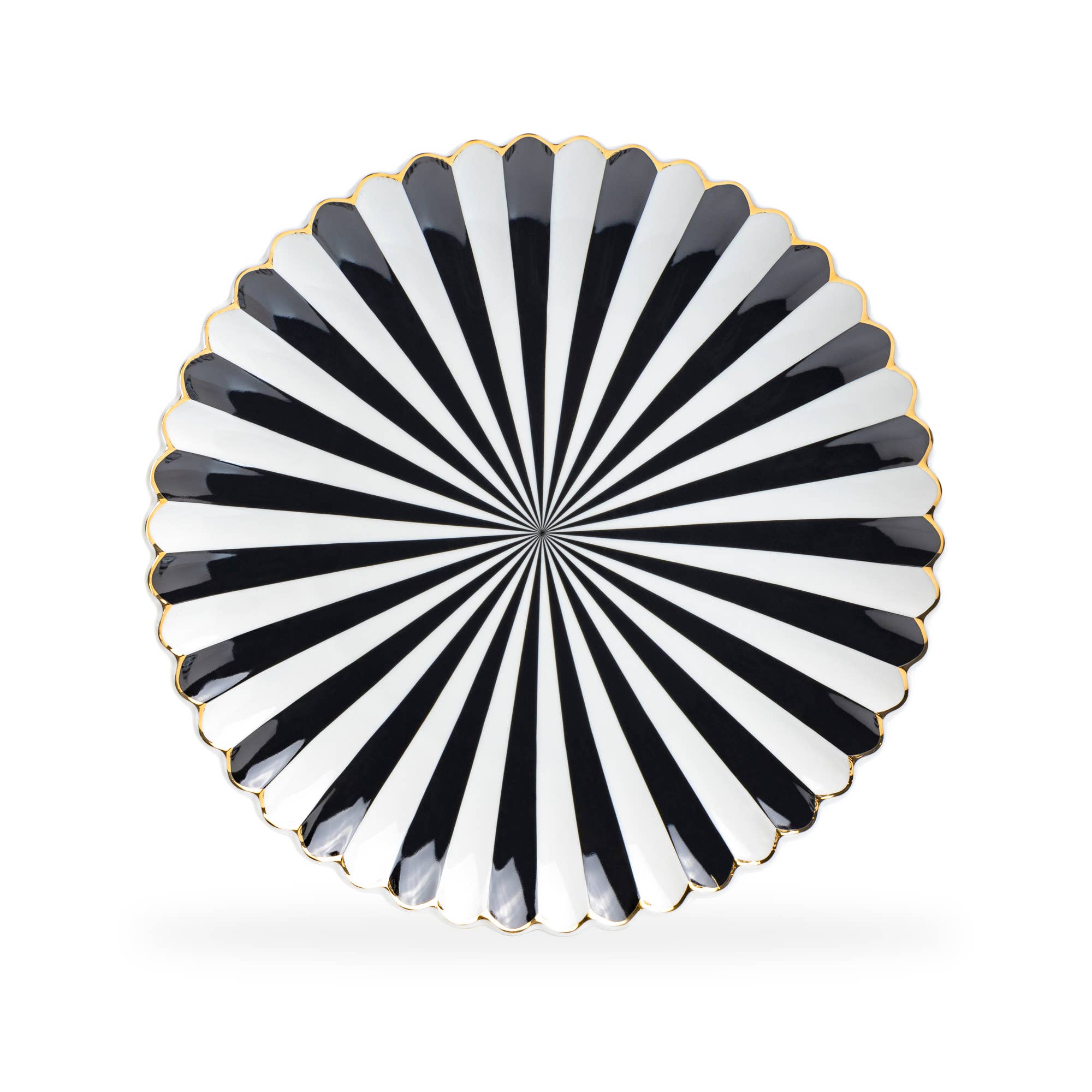 Grace Teaware - Black and White 10.75" Scallop Fine Porcelain Dinner Plate