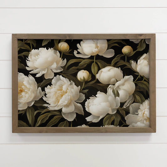 Hangout Home - White Peonies - Floral Canvas Art - Framed Farmhouse Decor: 24x36" Extra Large Canvas Art with Thick Wood Frame