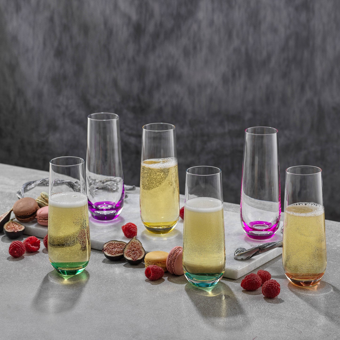 JoyJolt - Hue Colored Stemless Champagne Flutes Glasses, Party Glasses