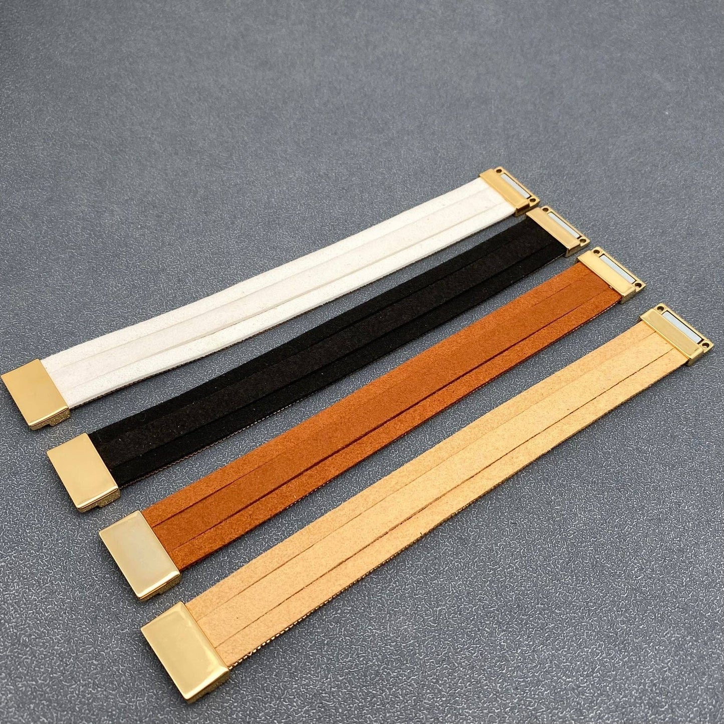 Mio Queena - LB - Sparkling Rhinestone & Leather Triple-Layer Boho Bracelet: White