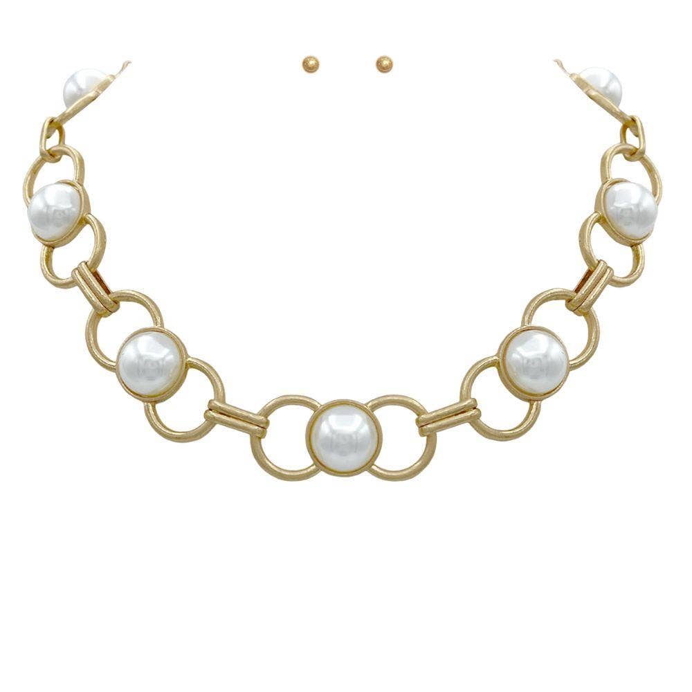 anbfashion - PEARL BEAD CIRCLE LINK METAL NECKLACE: PL