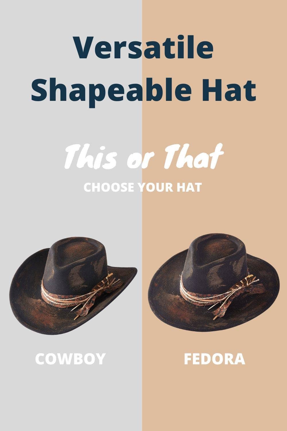 MiMi Wholesale - MH0245 Belle Heritage Worn Shapable Cowboy/Fedora Hat