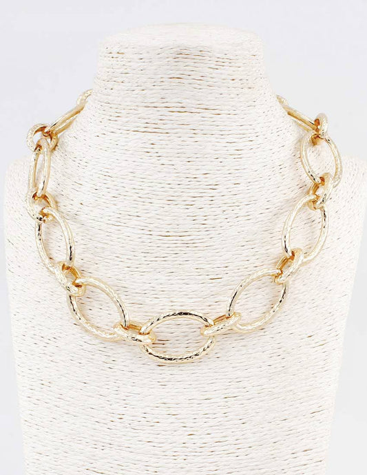 Pretty Persuasions - N25331 Textured Oval Link Statement Necklace: 01 GD