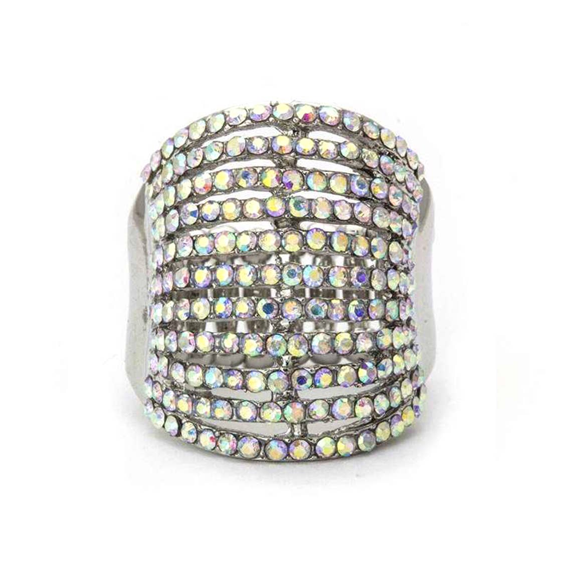 Artini Accessories - Layered Crystals Stretch Ring: Gold/Clear