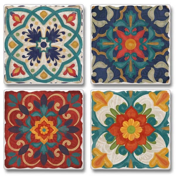 CounterArt/Highland Home/Thirstystone - Spanish Villa Assorted Image Tumbled Tile Coaster 4 Pack