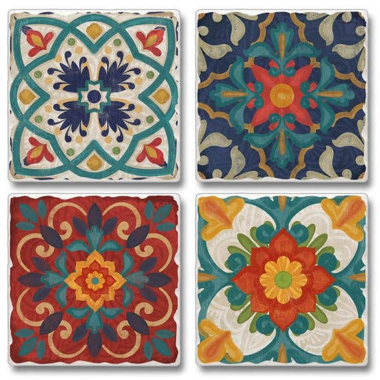 CounterArt/Highland Home/Thirstystone - Spanish Villa Assorted Image Tumbled Tile Coaster 4 Pack