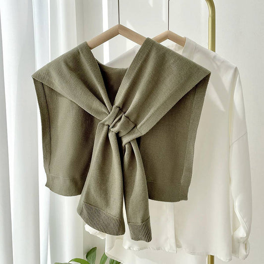 ACCITY - Solid Color Knitted Knotted Shawl – Casual & Cozy _CWASC0757: KHAKI / (OS) 2
