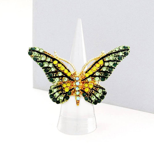 Sensibling Corp. - Crystal Pave Butterfly Stretch Ring: GRN