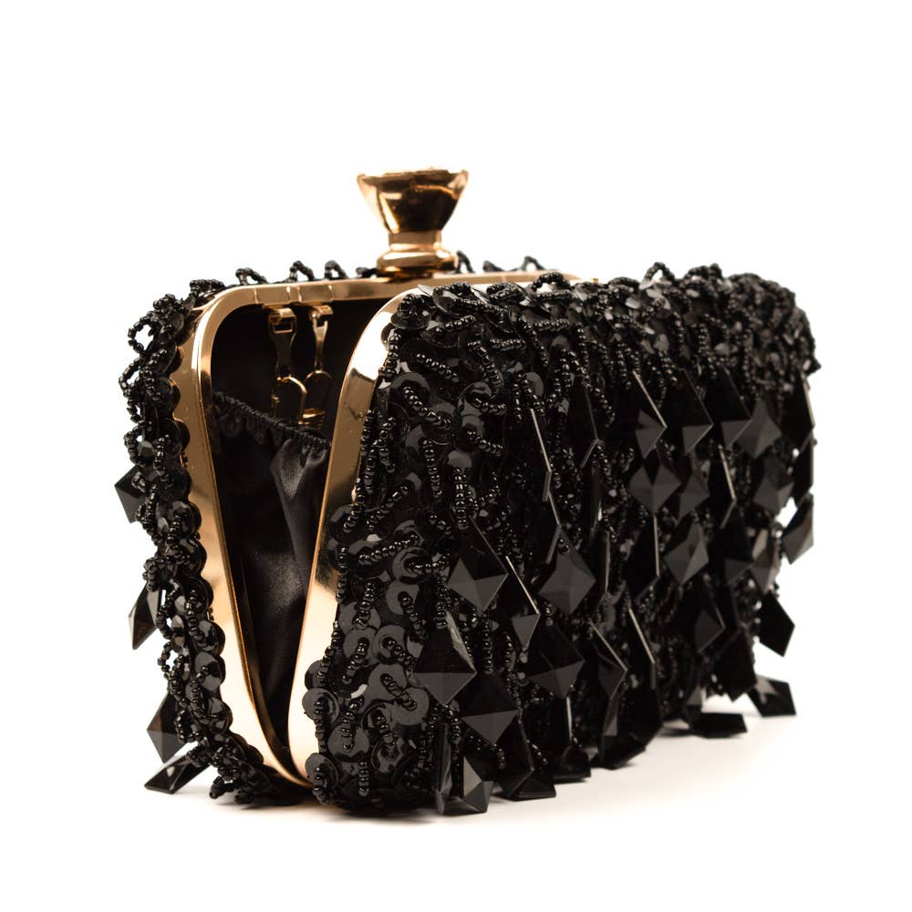 PEACH ACCESSORIES - OC3910 embellished beads embellished evening bag: Black