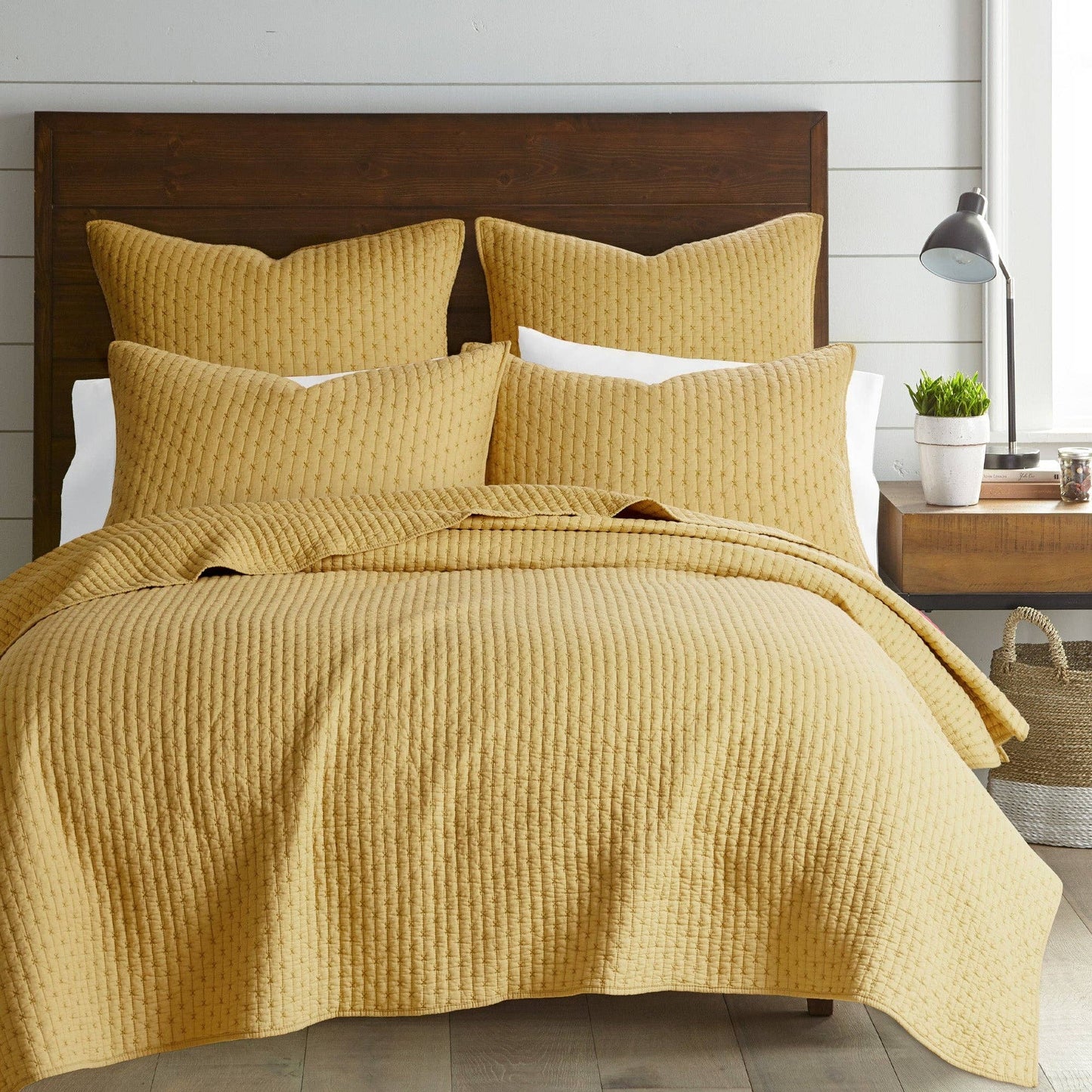 Levtex Home - Cross Stitch Quilt Set: Ochre / Full/Queen