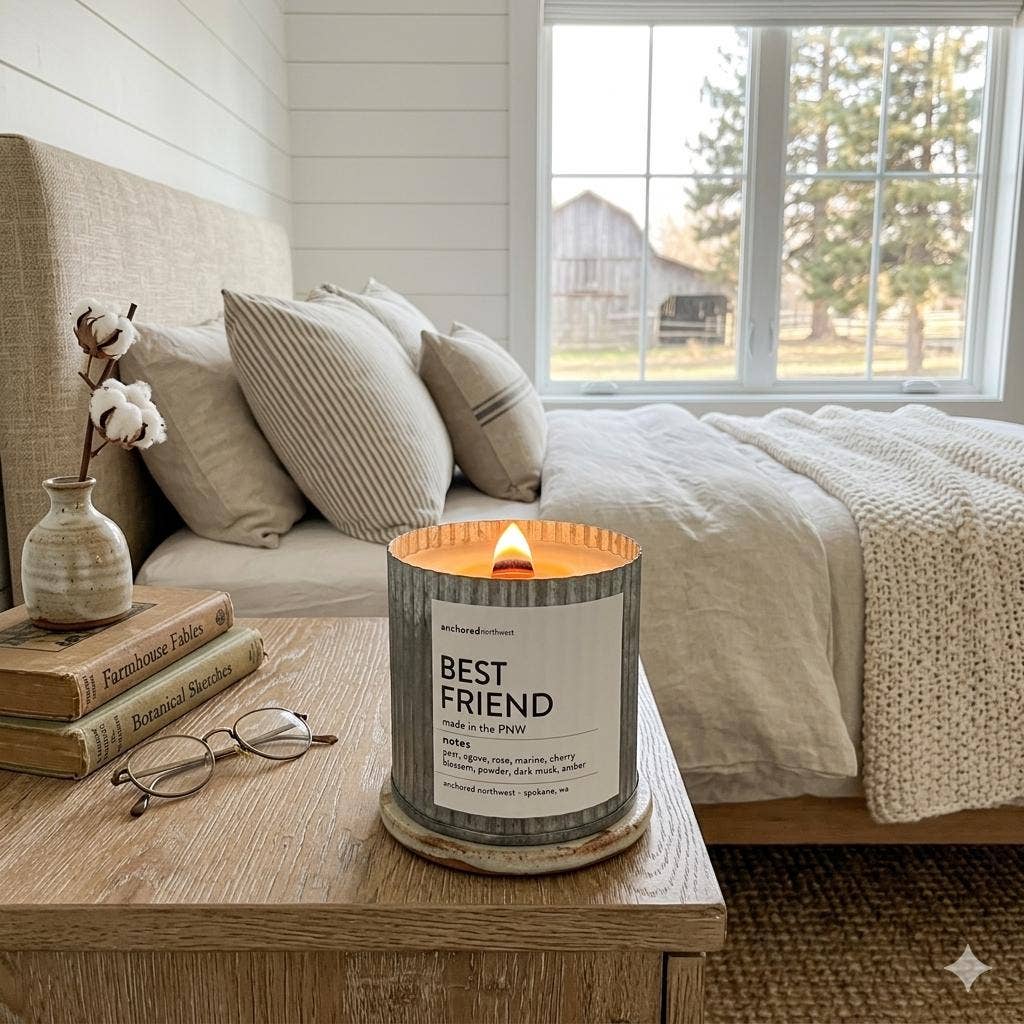 Anchored Northwest - Apple Maple Bourbon Wood Wick Candle, Rustic Farmhouse Decor: 10oz