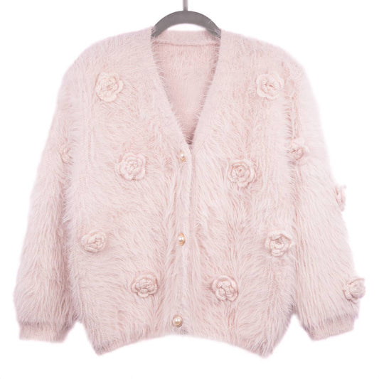 PEACH ACCESSORIES - SDK176 Super soft cardigan with roses: Pale Pink