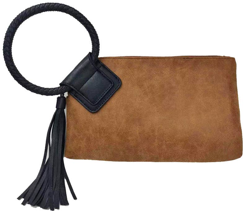 MiMi Wholesale - BP204 Fashion Cuff Handle Tassel Wristlet Clutch: Cow