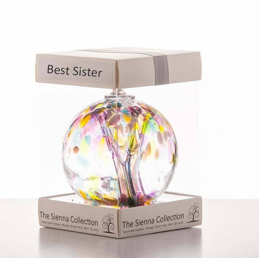 Sienna Glass - 10cm Spirit Ball - Best Sister - Multicoloured Pink