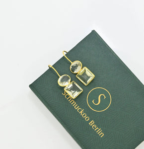 Schmuckoo Berlin - Oval Square Earrings Gold Silver 925 - Green Amethyst