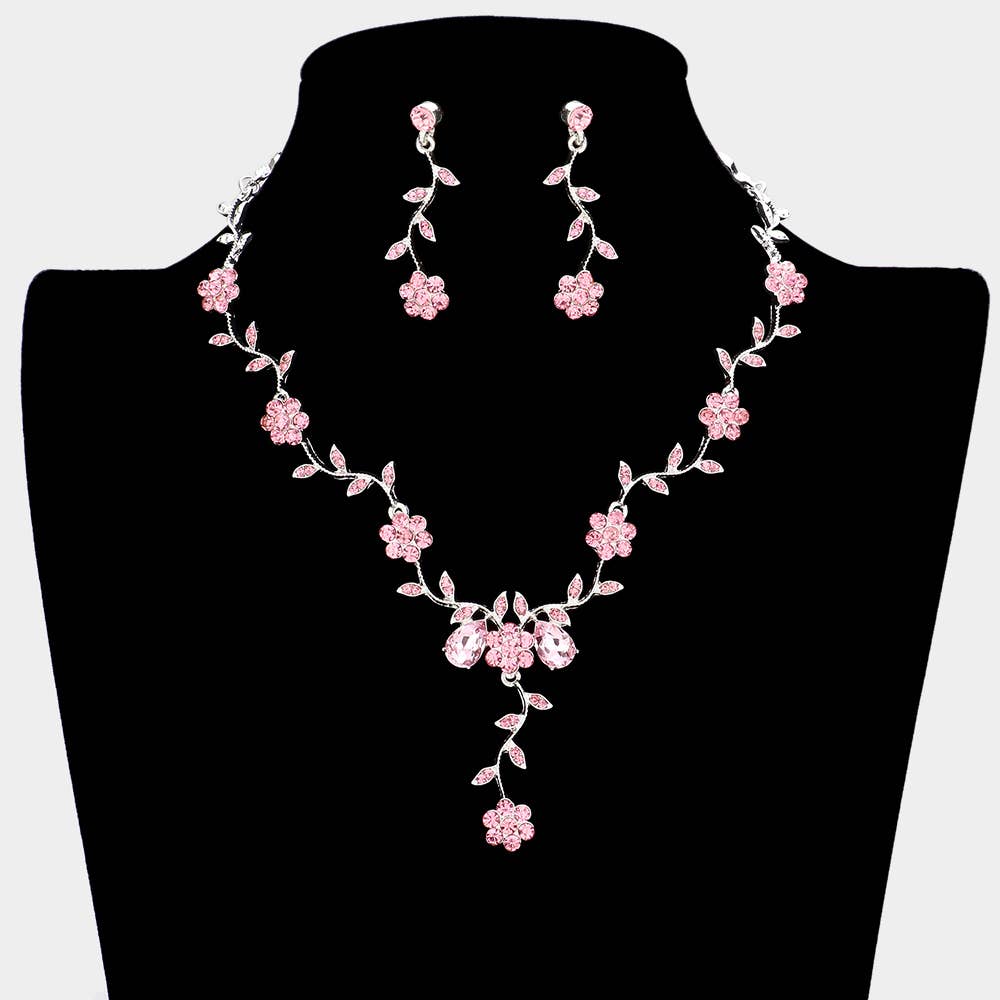 Sensibling Corp. - Flower Leaf Cluster Vine Rhinestone Necklace: Blue