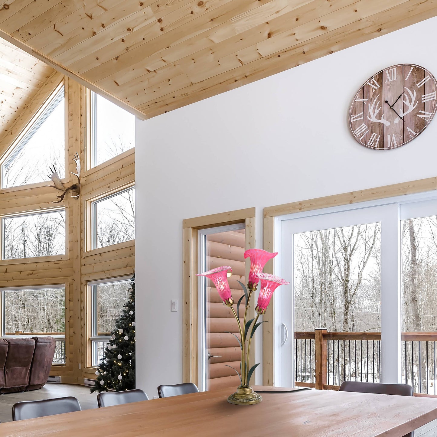 River of Goods - 23.5"H Fuchsia 3 Shade Handblown Glass Calla Lily Table Lamp