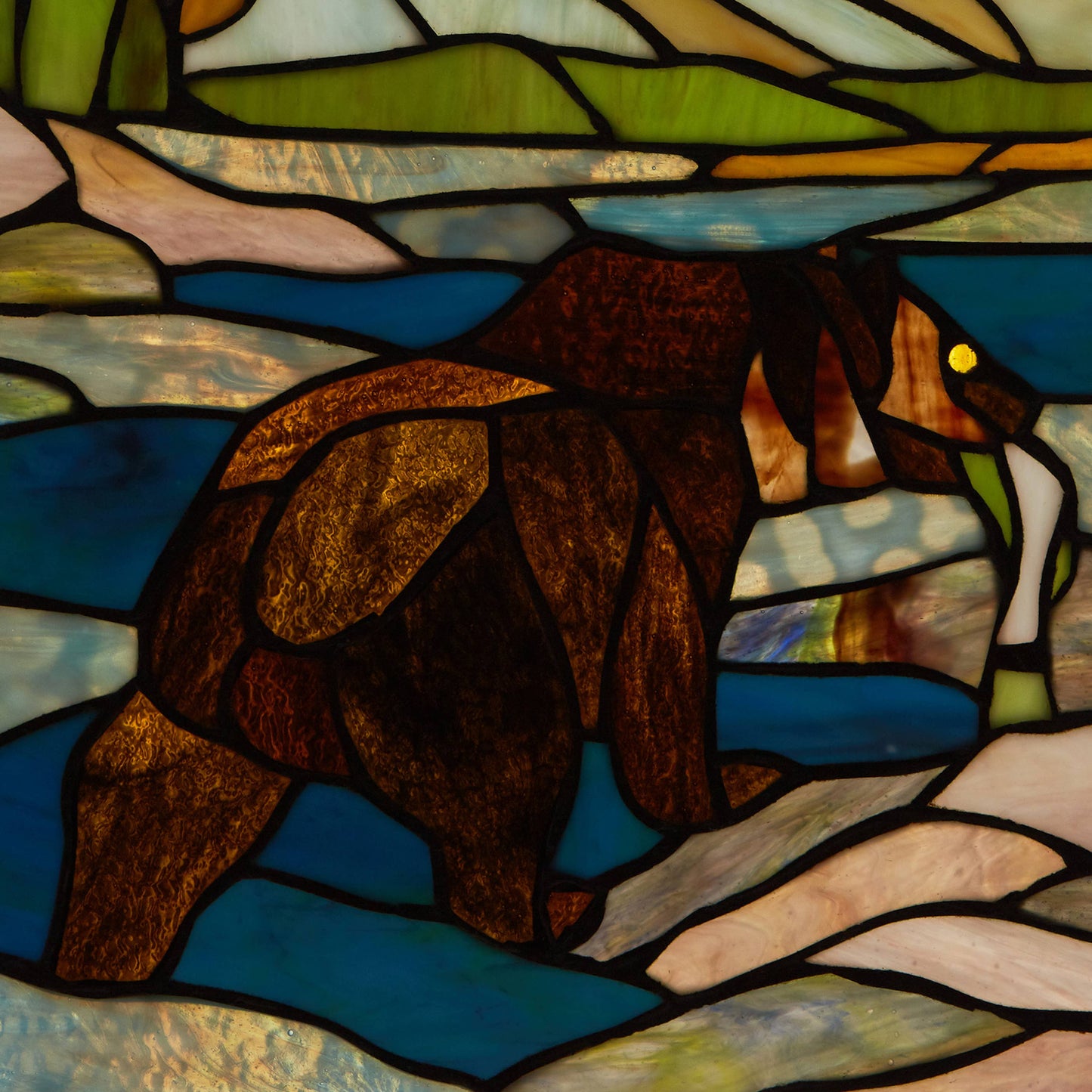 River of Goods - 14"H Brown Bear Stained Glass Window Panel