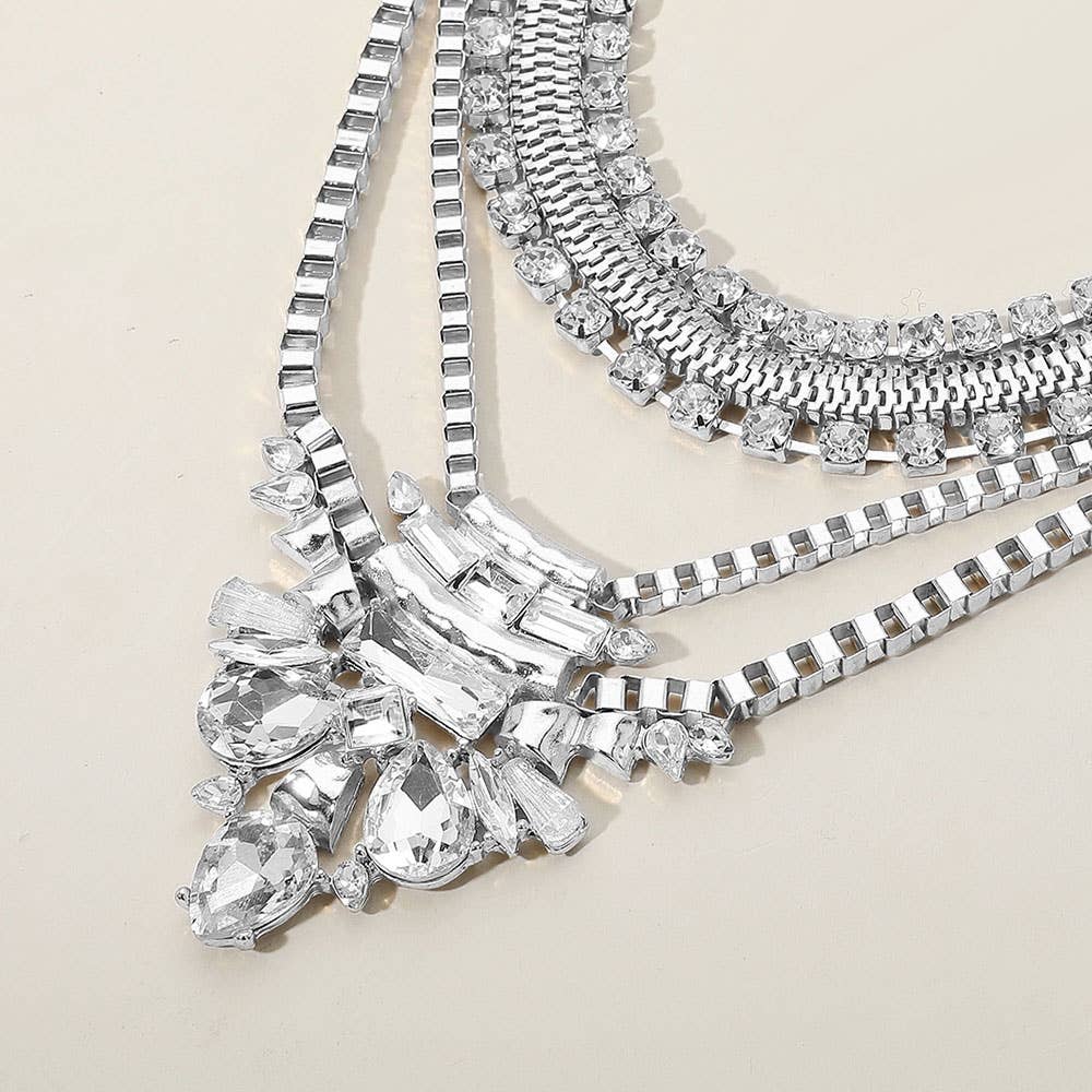 Sensibling Corp. - Antique Metal Stone Embellished Statement Necklace: Yellow Gold