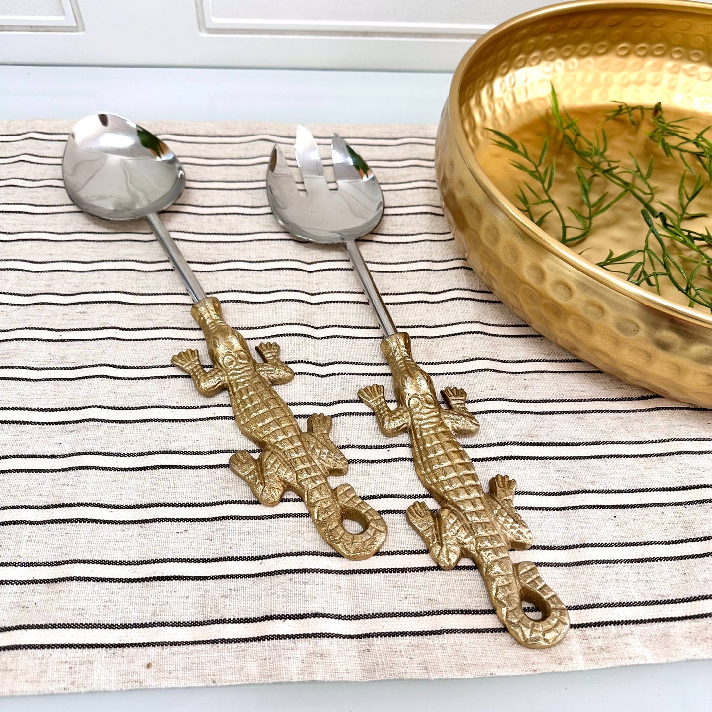 India Handicrafts Inc - 2-Piece Gold Alligator Servers