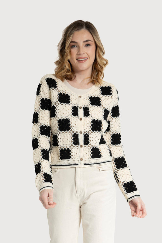 SAACHI - Crochet Checkered Cardigan