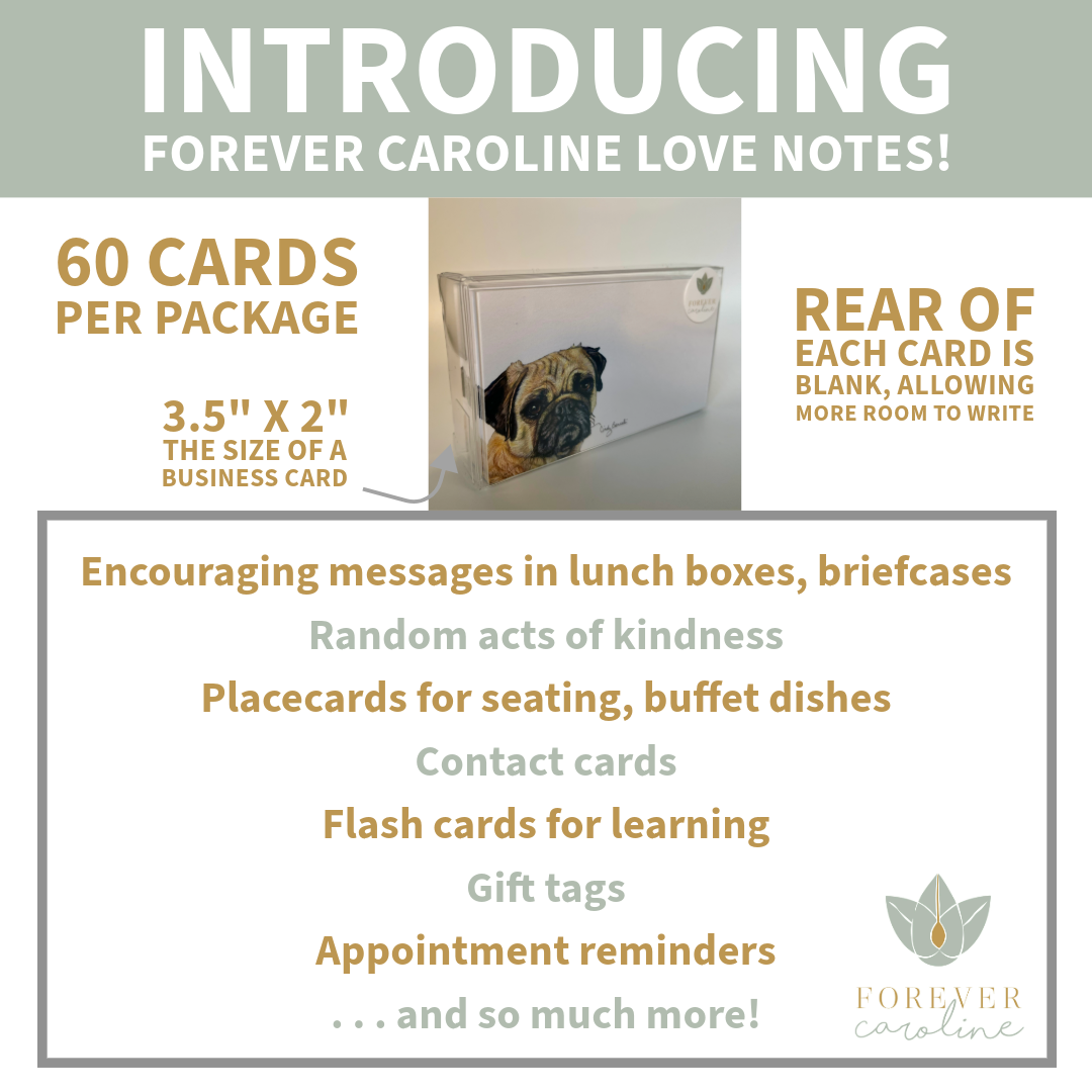 Forever Caroline LLC - Pug Dog Tiny Cards | Pack of 60 "Love Notes"