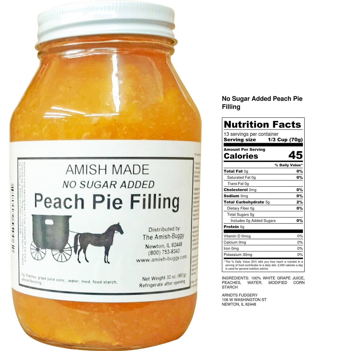 Arndt's Fudgery LLC - Amish Pie Filling - 32 Oz Jar: No Sugar Added Blueberry