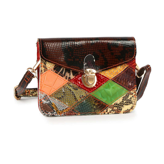 Handbag Express - Genuine Leather Patchwork Snakeskin Accented Shoulder Bag: Multi 2