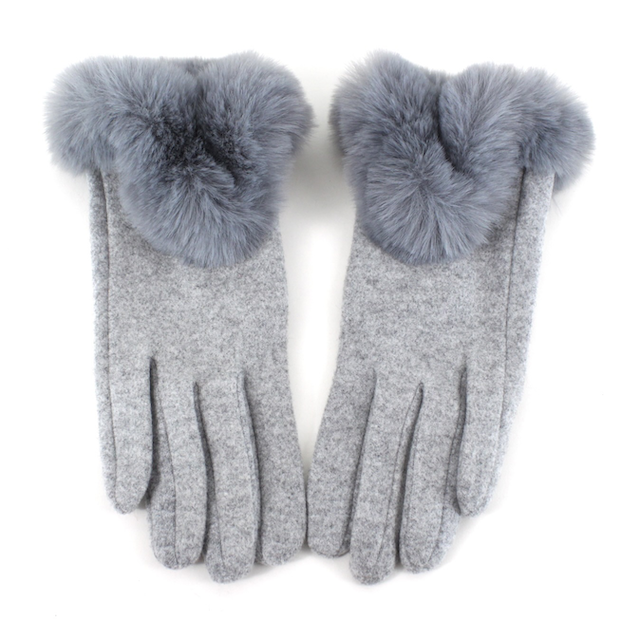 Pretty Persuasions - A24016 Faux Fur Trim Gloves: 03 Grey