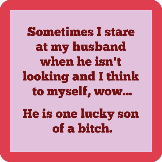 Drinks on Me - COASTER Lucky Son Of A Bitch | Funny Gift | Home Bar Decor