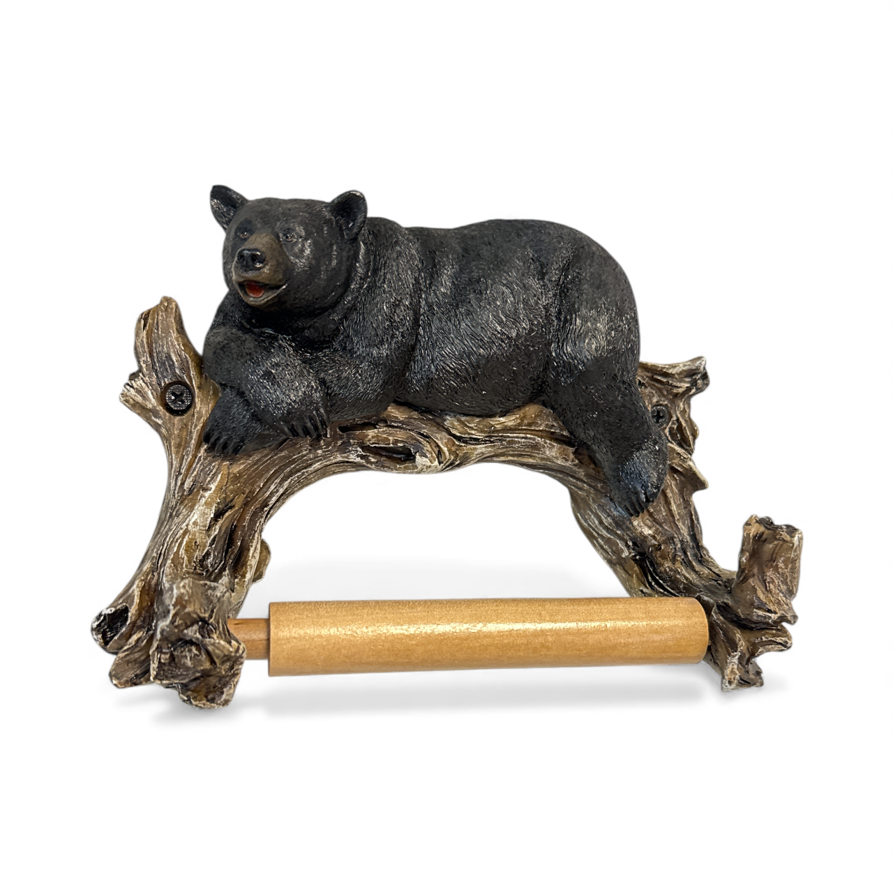De Leon Collections - BEAR ON WOOD TOILET / PAPER HOLDER
