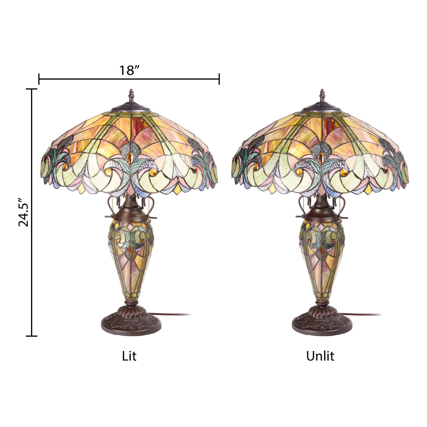 River of Goods - 24.5"H Double Lit Amber Bowl Shade Stained Glass Table Lamp