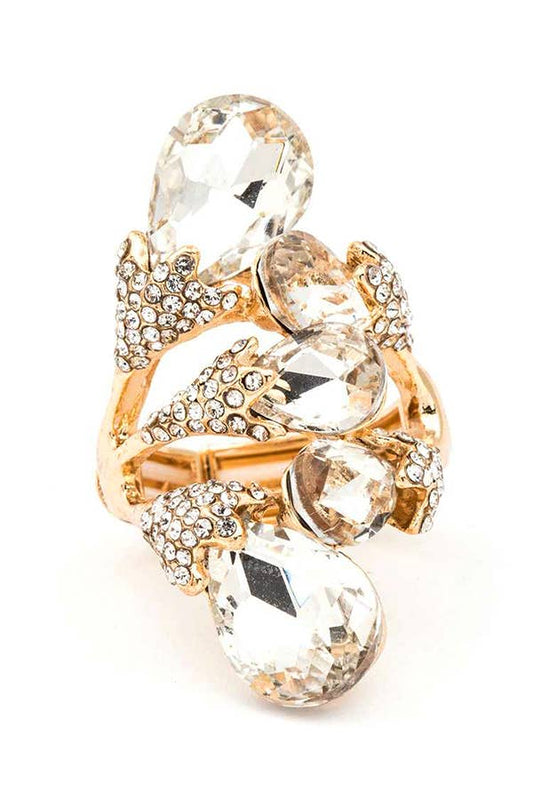 Artini Accessories - Crystal Iconic Stretch Ring: Clear/Gold