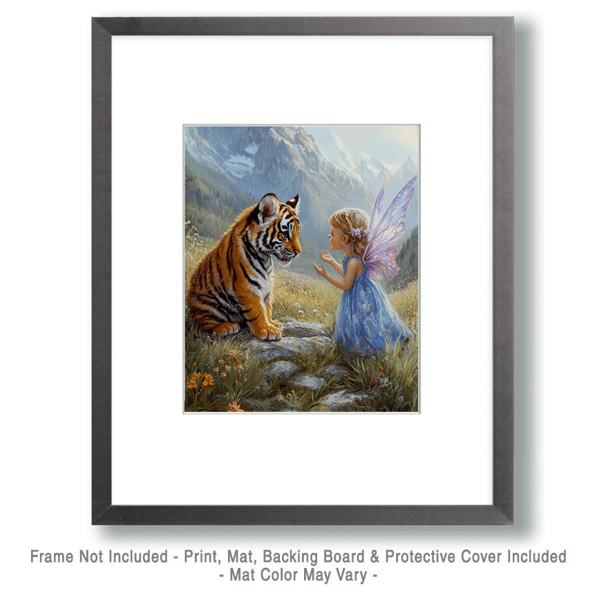 Mowbi - Giggling Fairies  in Flight - Fairytale Prints – 8″x8″ Artwork in 12″x12″ Mat