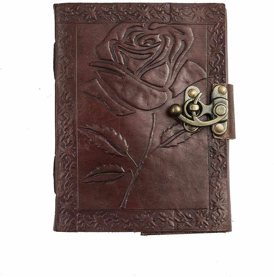 Tuzech Leather - TUZECH Genuine House Leather Journal Notebook Vintage Style Diary with Engraved Rose Brown (7 Inches)