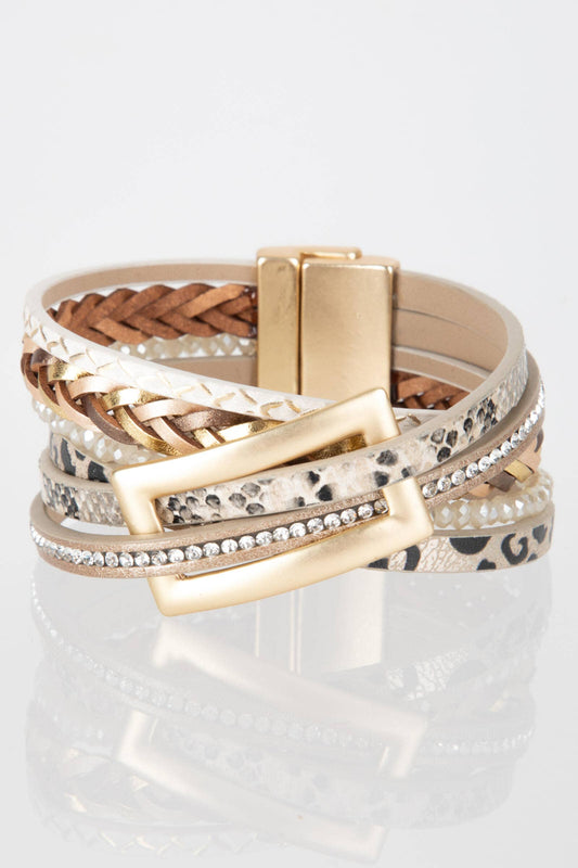 SAACHI - Patterned Leather Buckle Bracelet