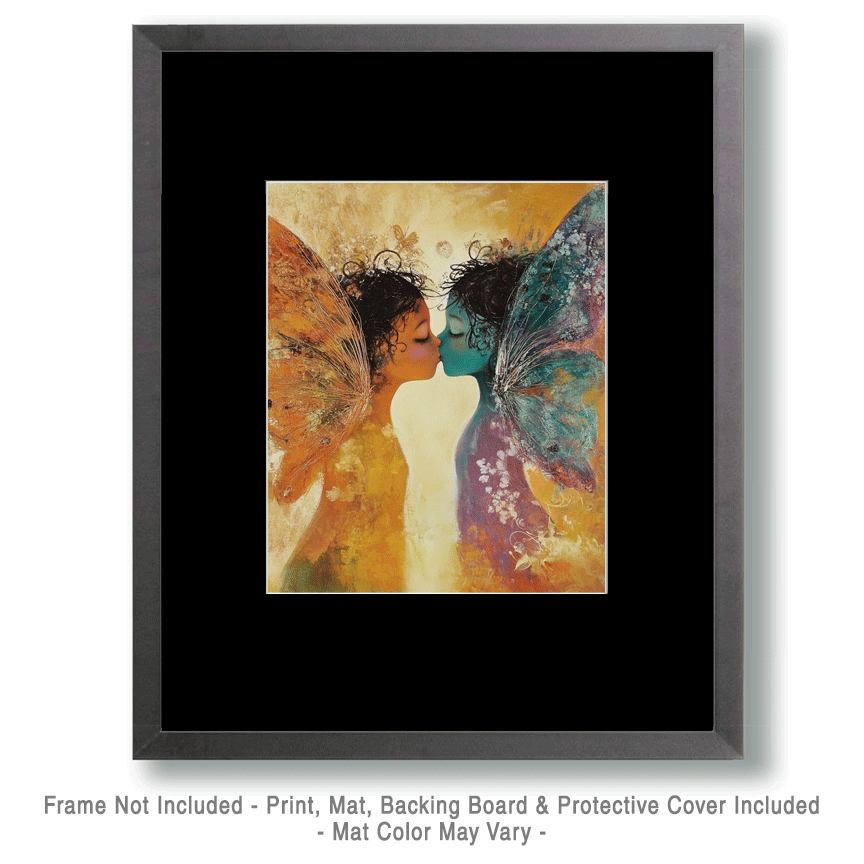 Mowbi - Young Fairy Love - Fairies Wall Art Prints – 8″x10″ Artwork for 11″x14″ Frame