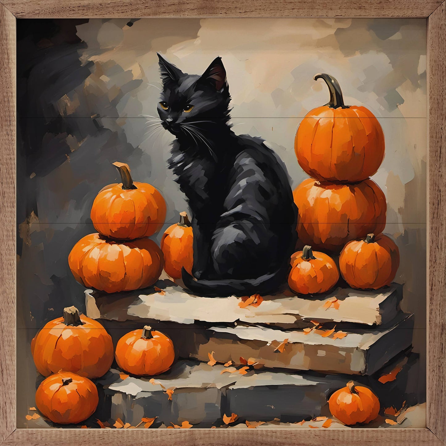 Kendrick Home - Black Cat With Pumpkin Stack: 12 x 12 x 1.5