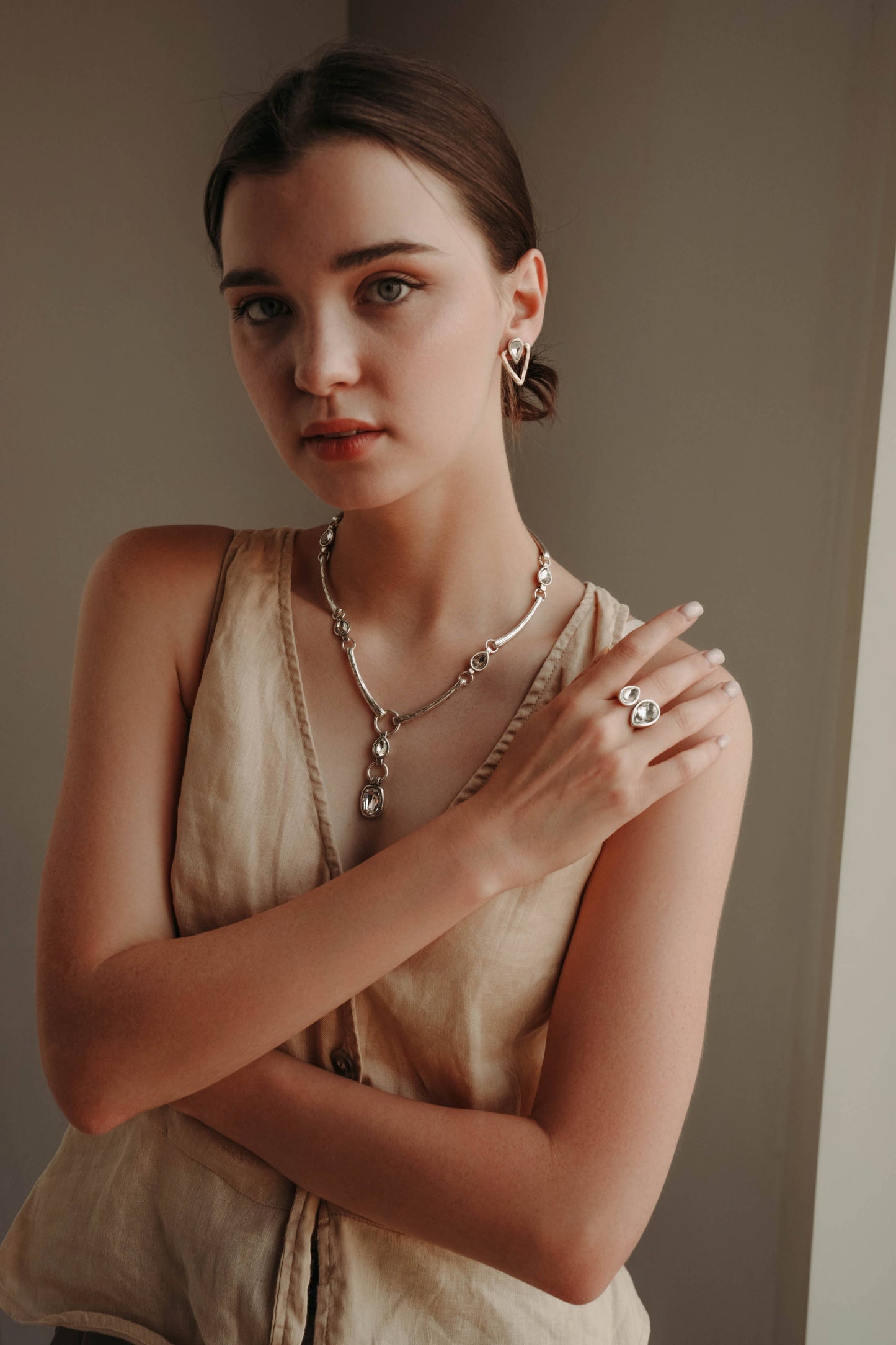 Chanour - Handmade Crystal Brass Ring - 6813