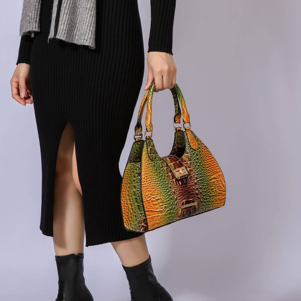 MKF Collection - MKF Ava Gradient Rainbow Faux Crocodile Embossed Tote Bag: Brown